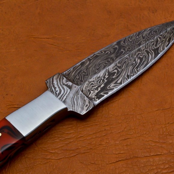 10" Handmade Damascus Hunter Knife Double Edge - Picture 10 of 16